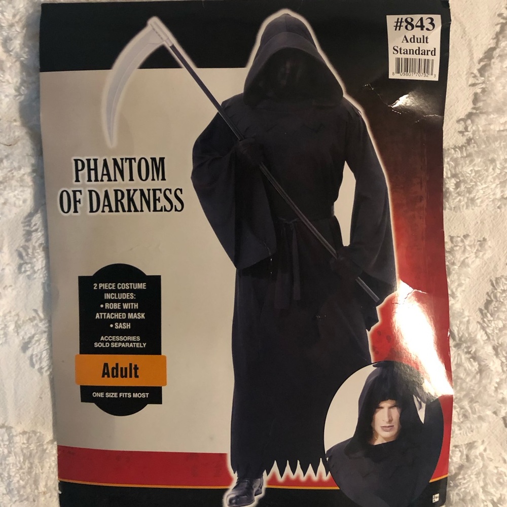 Halloween costume Phantom of Darkness Hooded mask robe with sash Black O…